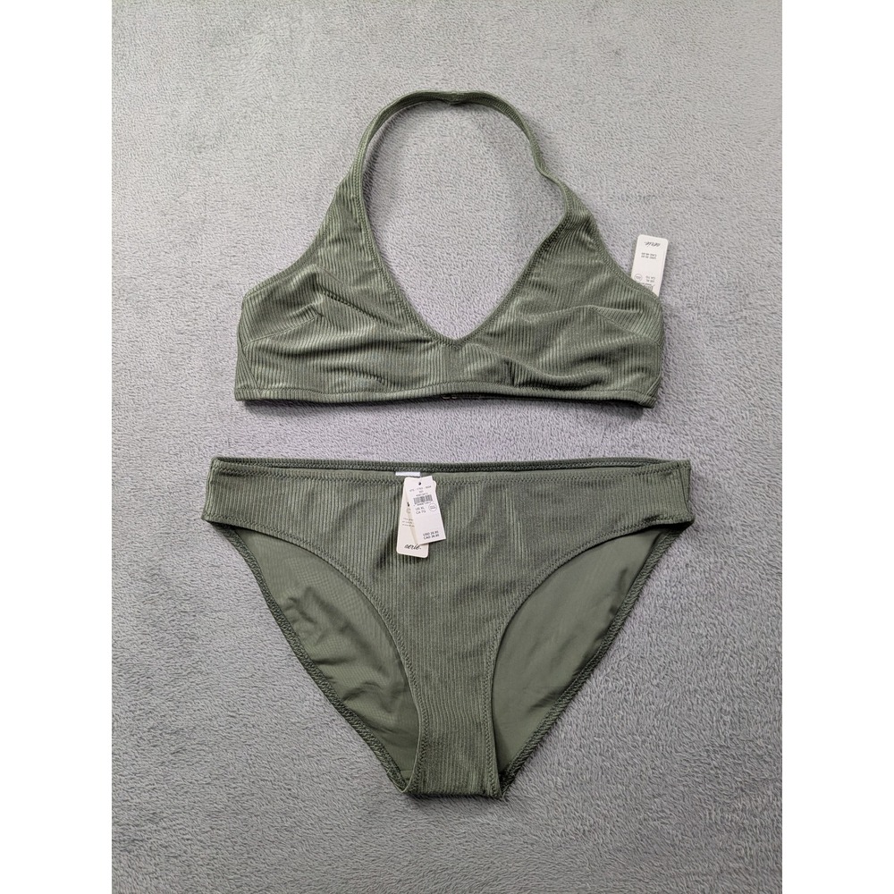 Aerie Real Good Ribbed Halter Bikini Set Olive Green XL 075-1753-3524 - Picture 2 of 15
